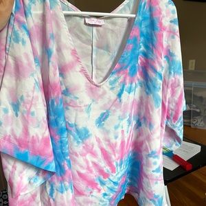 Lightweight pink and blue tie-dye top